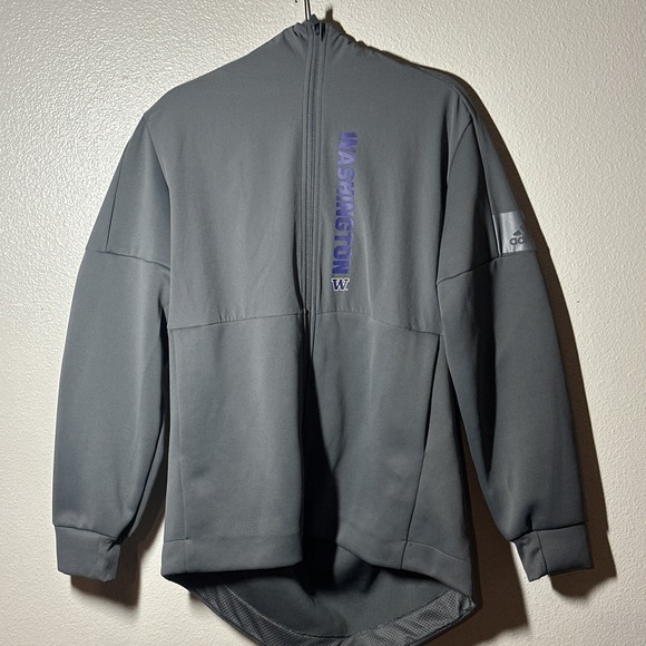 Adidas Washington Huskies Hooded Windbreaker Jacket Gray Zip Up  Size Large - Picture 1 of 5